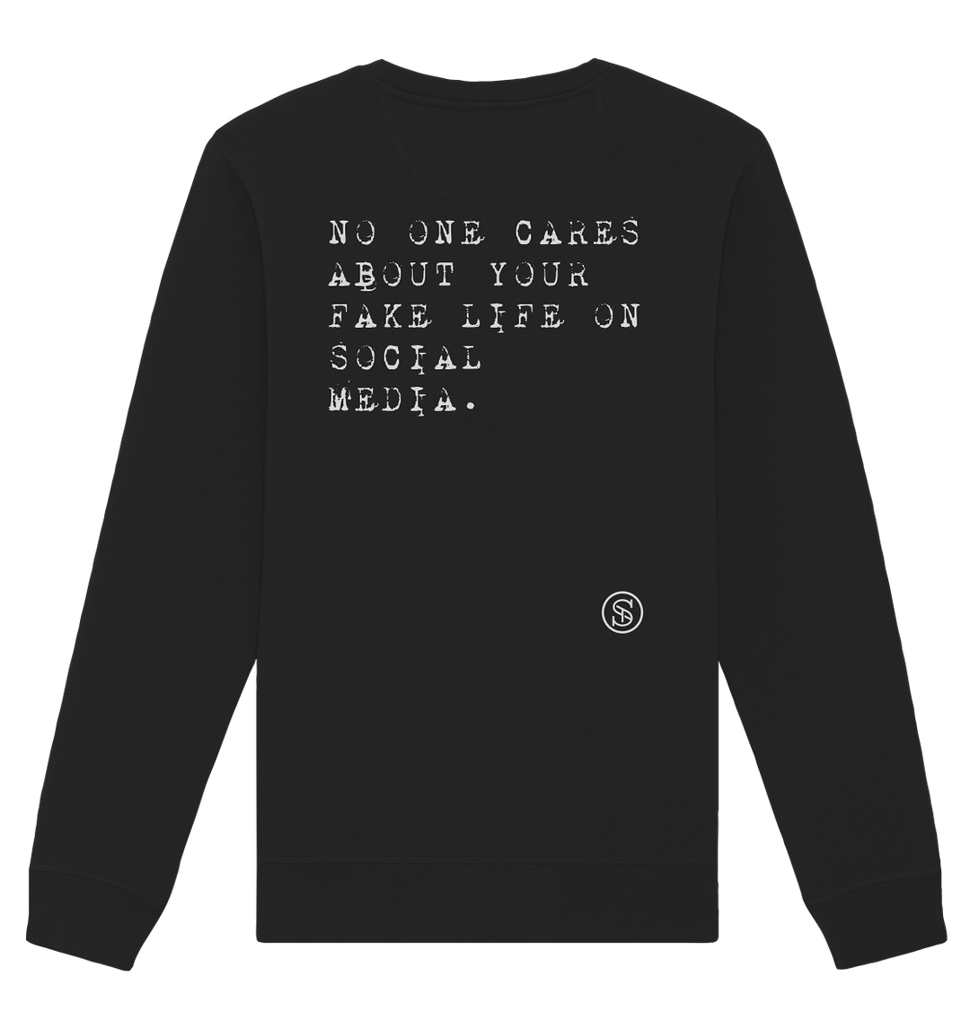 Fake Life Social Media Retro Statement Herren - Organic Basic Unisex Sweatshirt Black Sweatshirts Organic Basic Unisex Sweatshirt True Statement