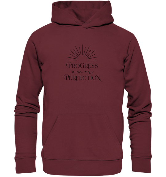 Progress Over Perfection - Organic Hoodie Burgundy Hoodies Organic Hoodie True Statement