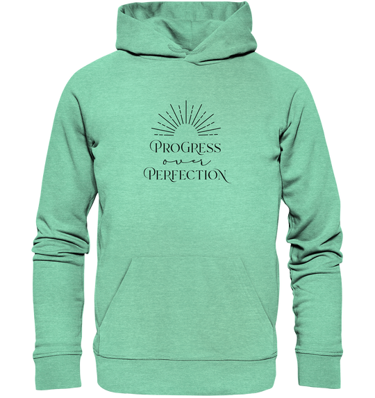 Progress Over Perfection - Organic Hoodie Mid Heather Green Hoodies Organic Hoodie True Statement