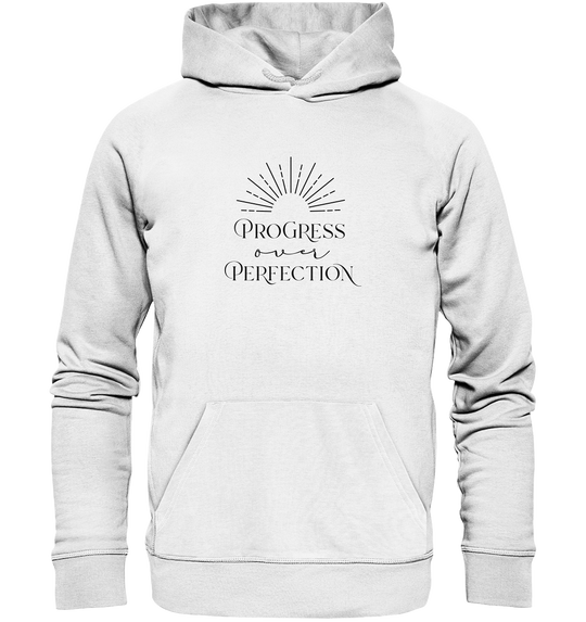 Progress Over Perfection - Organic Hoodie White Hoodies Organic Hoodie True Statement