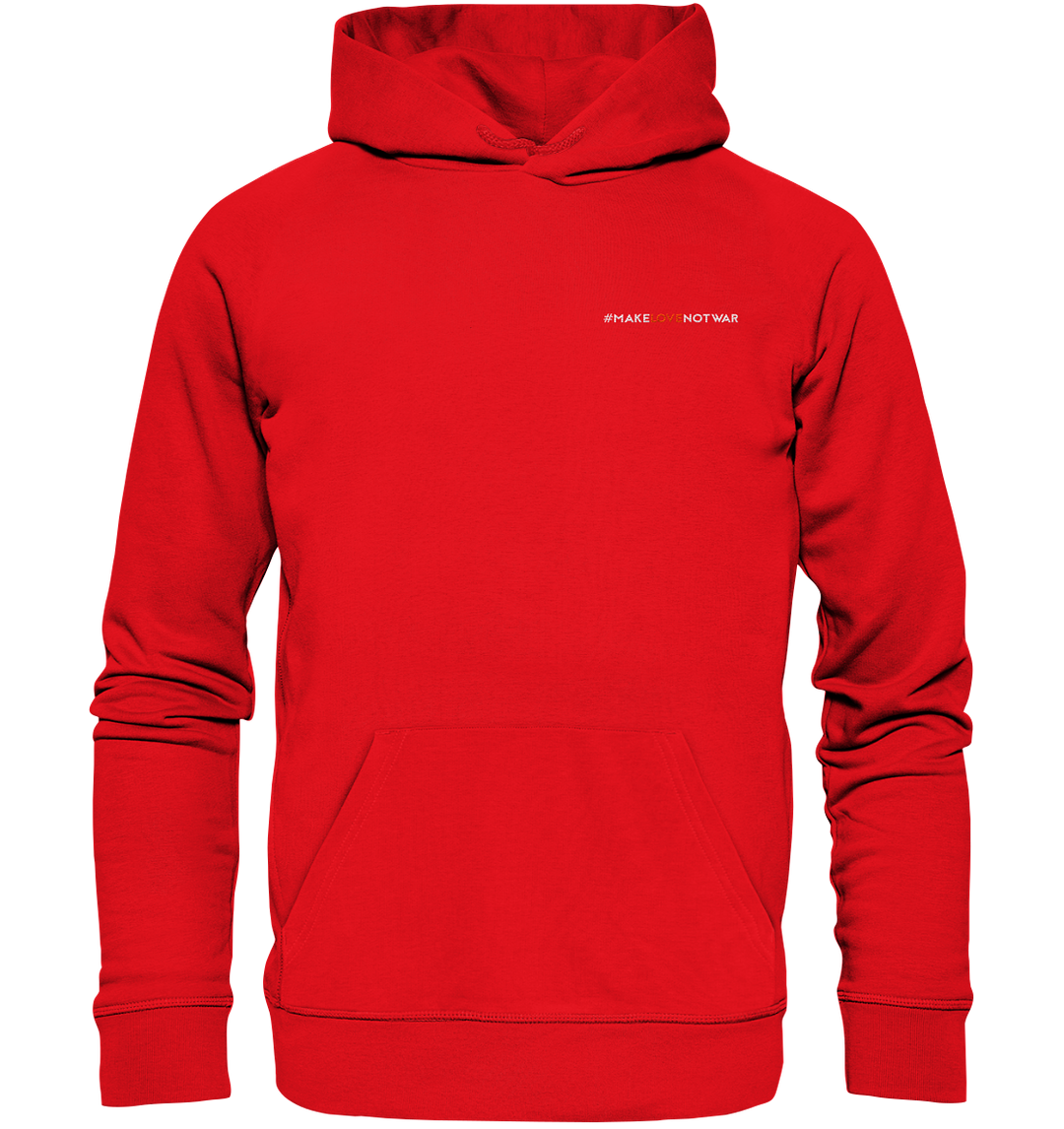 #MakeLoveNotWar - Organic Hoodie (Stick) Bright Red